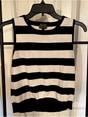 Black and White Striped Sleeveless Knit Top